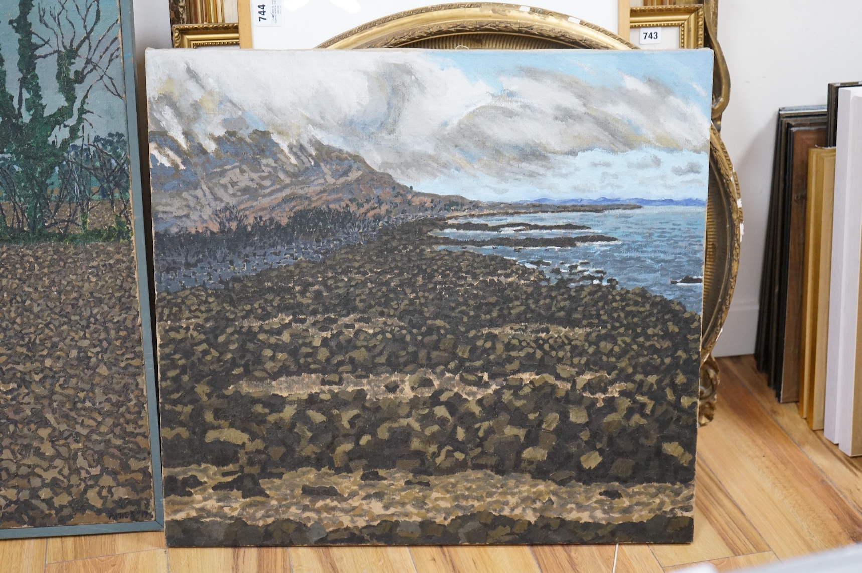 Anthony Amies (1945-2000), Rocky coastal view and hedgerow, each signed and dated '79 and '80, two oils on canvas, largest 76 x 92cm, one framed